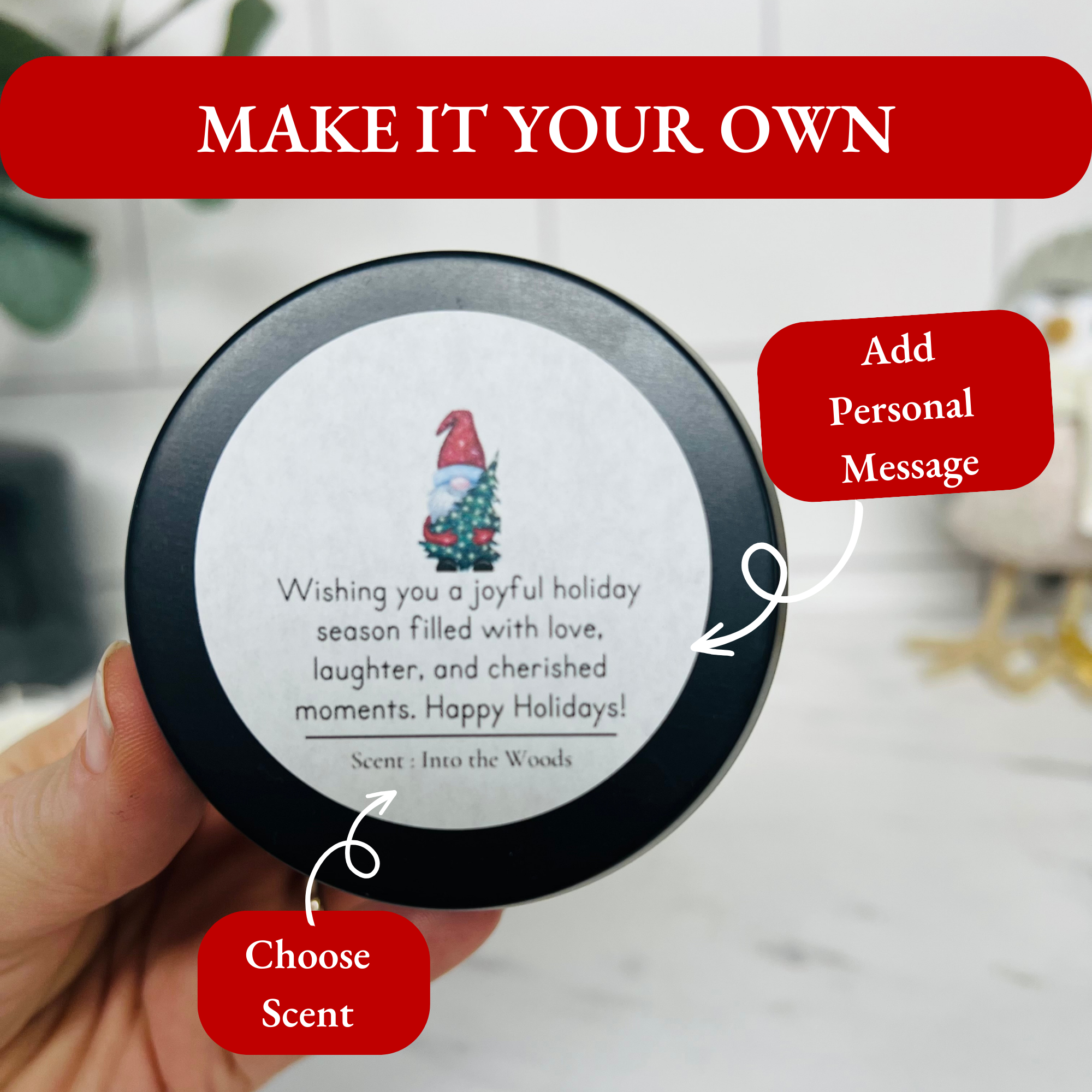 Gnome Personalized Holiday Candle Tin